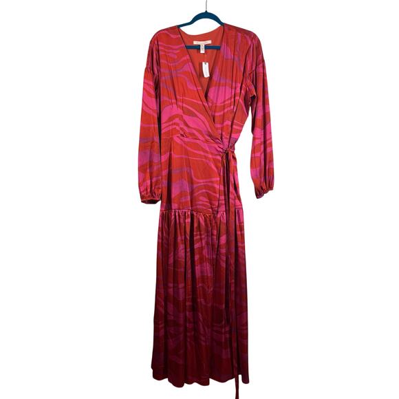 HUTCH ANTHROPOLOGIE Dress XL Ciara Zebra Striped Wrap Puff Sleeve Tie Closure - Picture 2 of 14